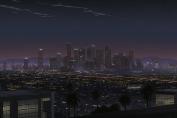 Downtown Los Angeles, Cityscape, Anime Background Art, Scenery, Illustration, Generative AI