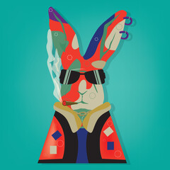 Smoking Rabbit character vector illustration.  suitable to print on tee shirt