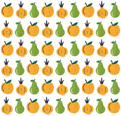 Hand drawn fruits and vegetables seamless pattern background. Abstract doodle organic food pattern background.