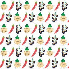 Fototapeta na wymiar Hand drawn fruits and vegetables seamless pattern background. Abstract doodle organic food pattern background.