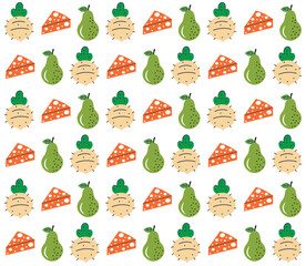 Hand drawn fruits and vegetables seamless pattern background. Abstract doodle organic food pattern background.