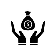 Hand icon illustration with money bag. Investment symbol. glyph icon style. suitable for apps, websites, mobile apps. icon related to finance. Simple vector design editable