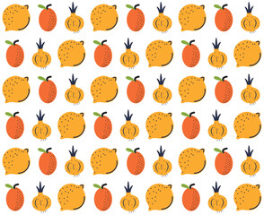 Hand drawn fruits and vegetables seamless pattern background. Abstract doodle organic food pattern background.