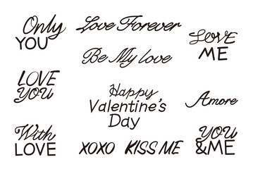 Set of Valentine lettering . Simple Calligraphy for Valentine's day design. Black simple texts for Happy Valentine. Vector illustration.