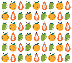 Flat organic doodle pattern background. Hand drawn fruit background. Hand drawn abstract fruit pattern.