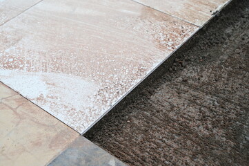 white tile and cement floor, construction industry