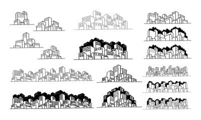 Set of hand drawn cityscape illustration 