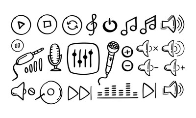 hand drawn music control and music related icon