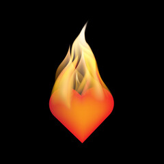 Fire burning heart on black background.
