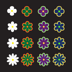 Set of Flower Shape Elements with Choice of Different Colors and Shapes.