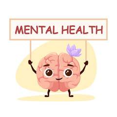 Cute brain. Mental health. Cartoon design.
