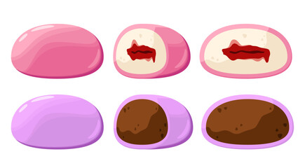 A set of mochi on a white background. Japanese food.
