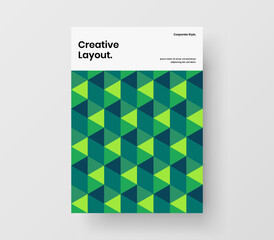 Unique front page A4 design vector illustration. Clean mosaic shapes company brochure concept.