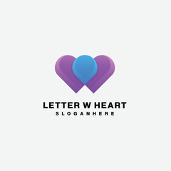 letter w heart design gradient color icon