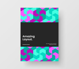 Isolated journal cover vector design concept. Colorful geometric hexagons pamphlet layout.