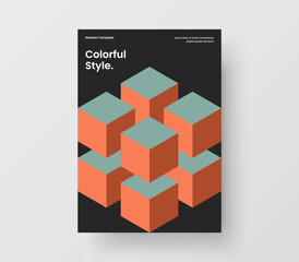 Fototapeta premium Multicolored annual report design vector template. Original mosaic tiles company brochure illustration.