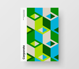 Original mosaic hexagons flyer layout. Bright book cover design vector template.