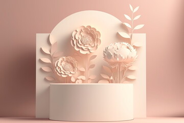 Pink rendering with podium and pedestal pink scene