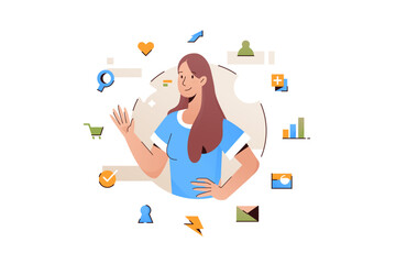 Woman advertising wide range products