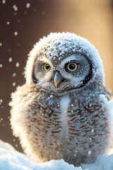 Obraz premium snow owl with snow on top generative AI