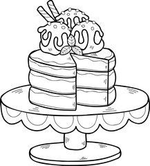 Hand Drawn Strawberry cake on the cake stand illustration