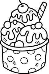 Hand Drawn Strawberry flavored ice cream with cups illustration