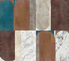 Creative patchwork pattern stone ceramic wallpaper design. White marble - 556220372