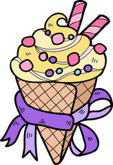 Hand Drawn Vanilla Ice Cream Cone illustration