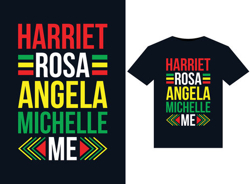 Harriet Rosa Angela Michelle Me illustrations for print-ready T-Shirts design