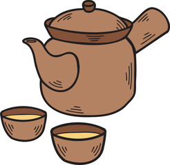 Hand Drawn teapot Chinese and Japanese food illustration