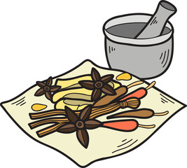 Hand Drawn Chinese herbs Chinese and Japanese food illustration