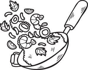 Hand Drawn wok and fried rice Chinese and Japanese food illustration