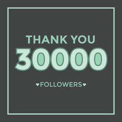 Obraz premium Thank you design Greeting card template for social networks followers, subscribers, like. 30000 followers. 30k followers celebration 