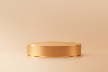 Golden podium stage advertising 3d background with gold platform product presentation display scene or empty premium pedestal show luxury stand and blank cylinder sale banner showcase elegant concept.