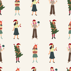 Traditional winter holiday celebration. Hand drawn Vector illustration