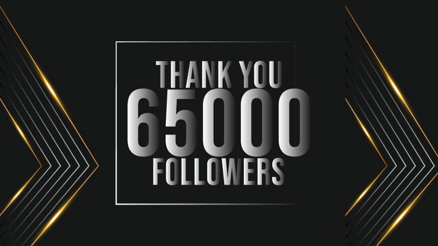 Thank you design Greeting card template for social networks followers, subscribers, like. 65000 followers. 65k followers celebration
