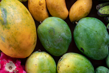 Set of Balinese fruits and vegetables . Flat lay