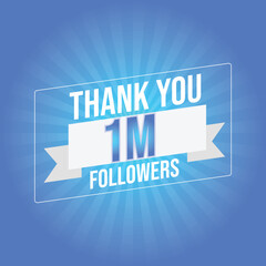 Thank you design Greeting card template for social networks followers, subscribers, like. 1m followers. 1m followers celebration

