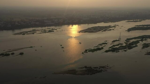 Srirangam India, river aerial drone view 4k Tamil Nadu