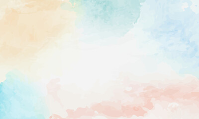 Abstract watercolor background. Smooth transition of spots and streaks, delicate pastel blue, yellow, green and orange colors.
