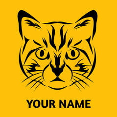 line art cat with yellow background
