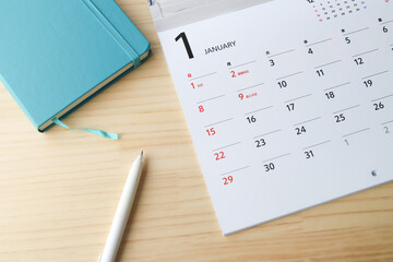 1月のカレンダー　ビジネスイメージ