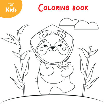 Mini game for children. coloring. Cute panda walking in the bamboo forest