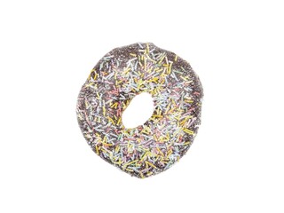 Chocolate donut with sprinkles painted in a pointillist technique
