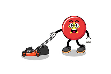 vietnam flag illustration cartoon holding lawn mower