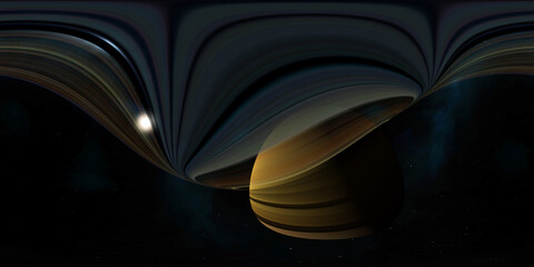 VR 12K 360 degree space background with Planet Saturn and its spectacular Rings in 12K, equirectangular projection, environment map. HDRI spherical panorama © VRKit360