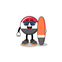 Mascot cartoon of yemen flag as a surfer