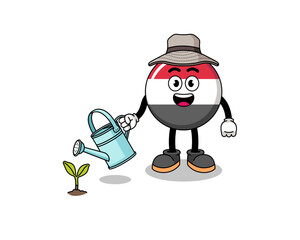 Illustration of yemen flag cartoon watering the plant