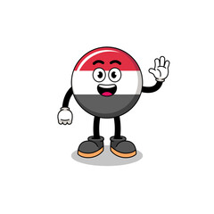 yemen flag cartoon doing wave hand gesture