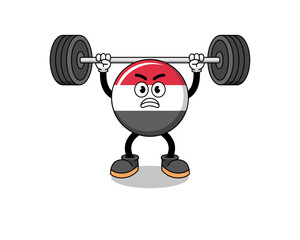yemen flag mascot cartoon lifting a barbell